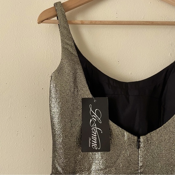 LA FEMME Metallic Fit & Flare Cocktail Dress Size 8 - Picture 7 of 13